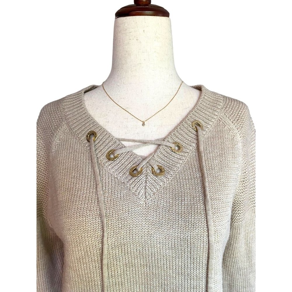 Calvin Klein Sweater‎ Women Small Natural Khaki V-Neck Knit Long Sleeve Pullover
